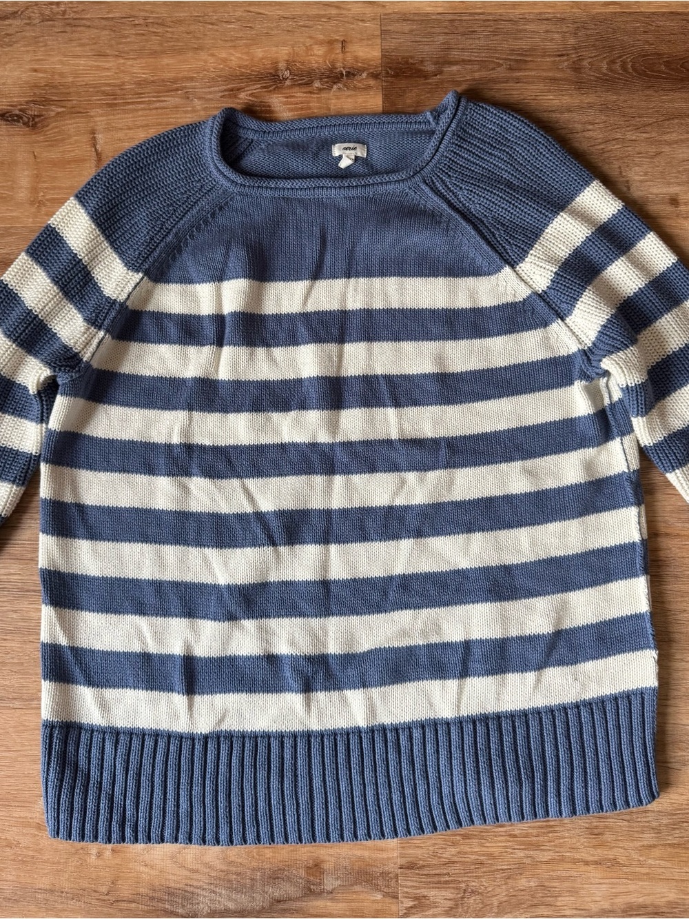 Aerie Blue & White Striped Oversized Raglan Sweater Coastal Grandma Nautical XS